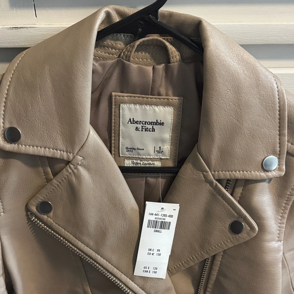 Abercrombie & Fitch Taupe Leather Moto Jacket